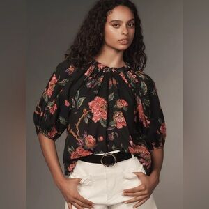 NEW RHODE Rowan Blouse in Black Motif, Small